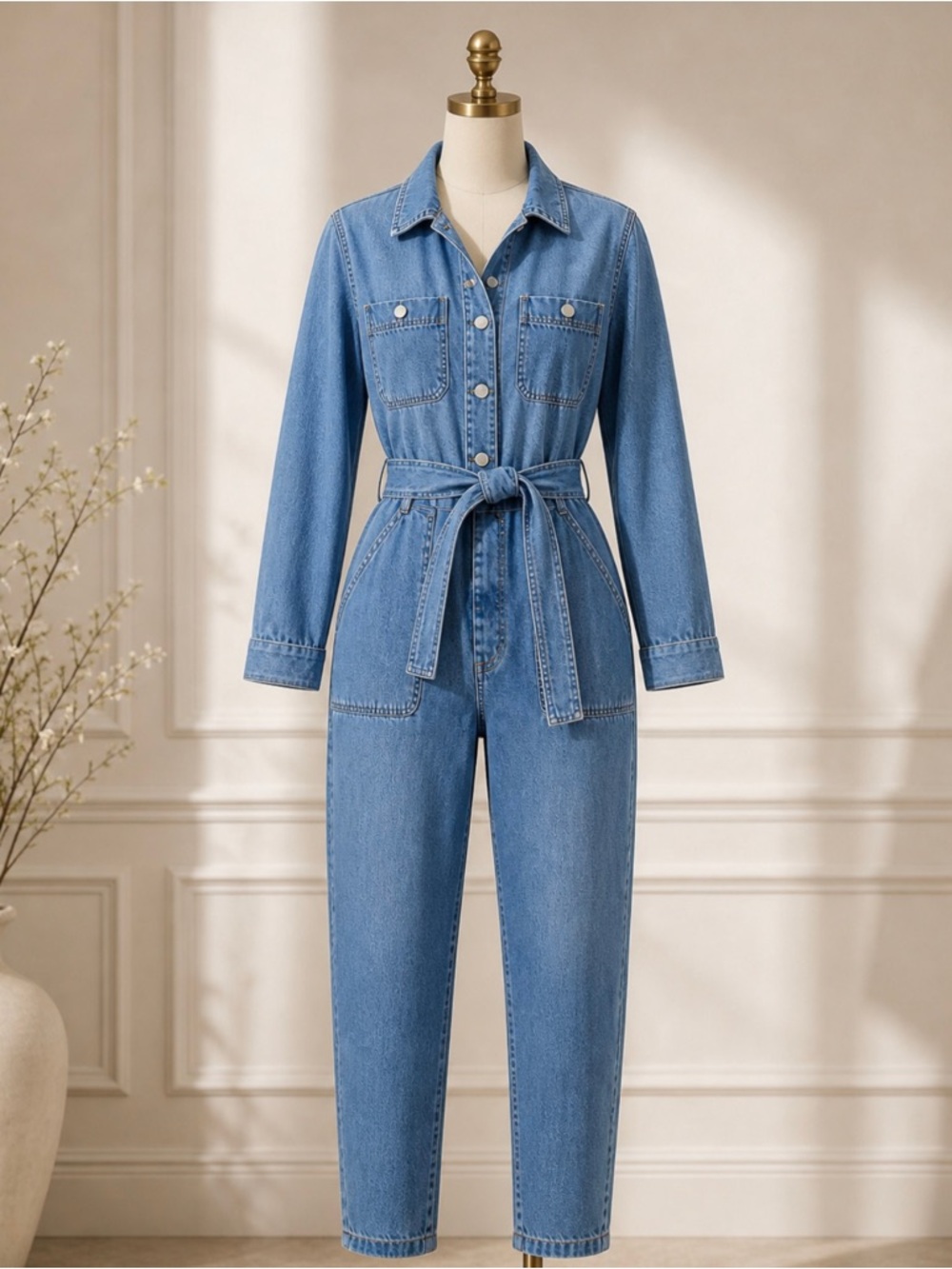 Madewell Light Blue Denim Jumpsuit with Tie Waist